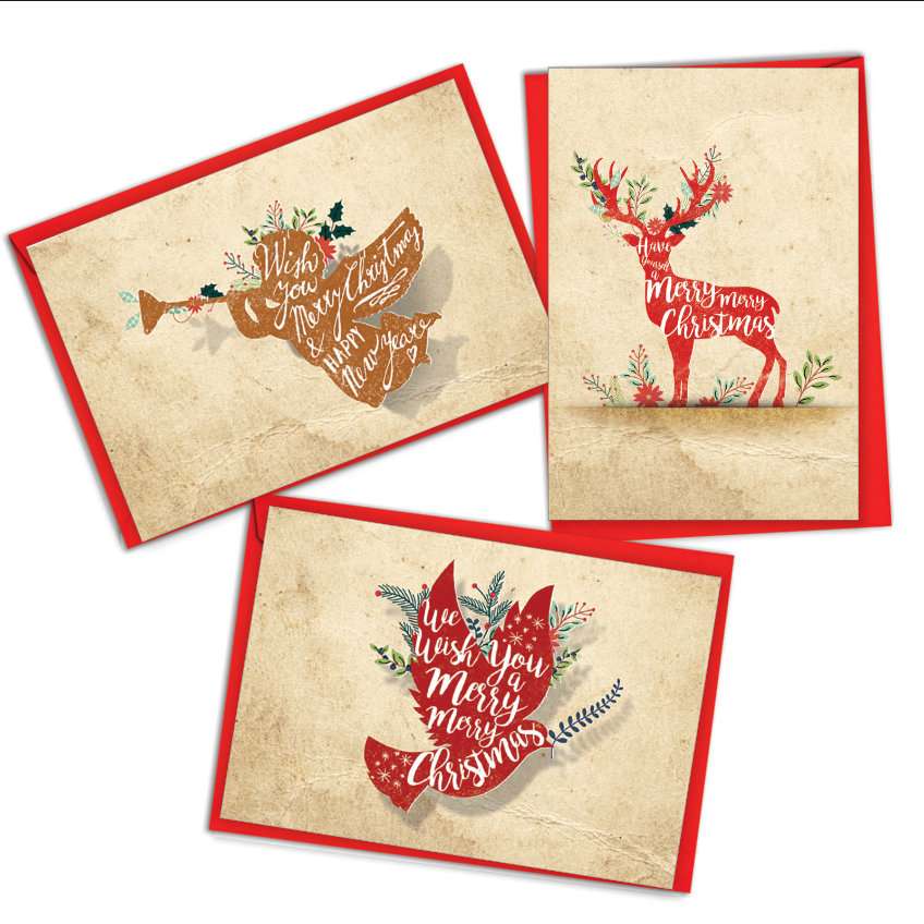 Stylish Merry Christmas Paper Card From NobleWorksCards.com - Holiday Knockout