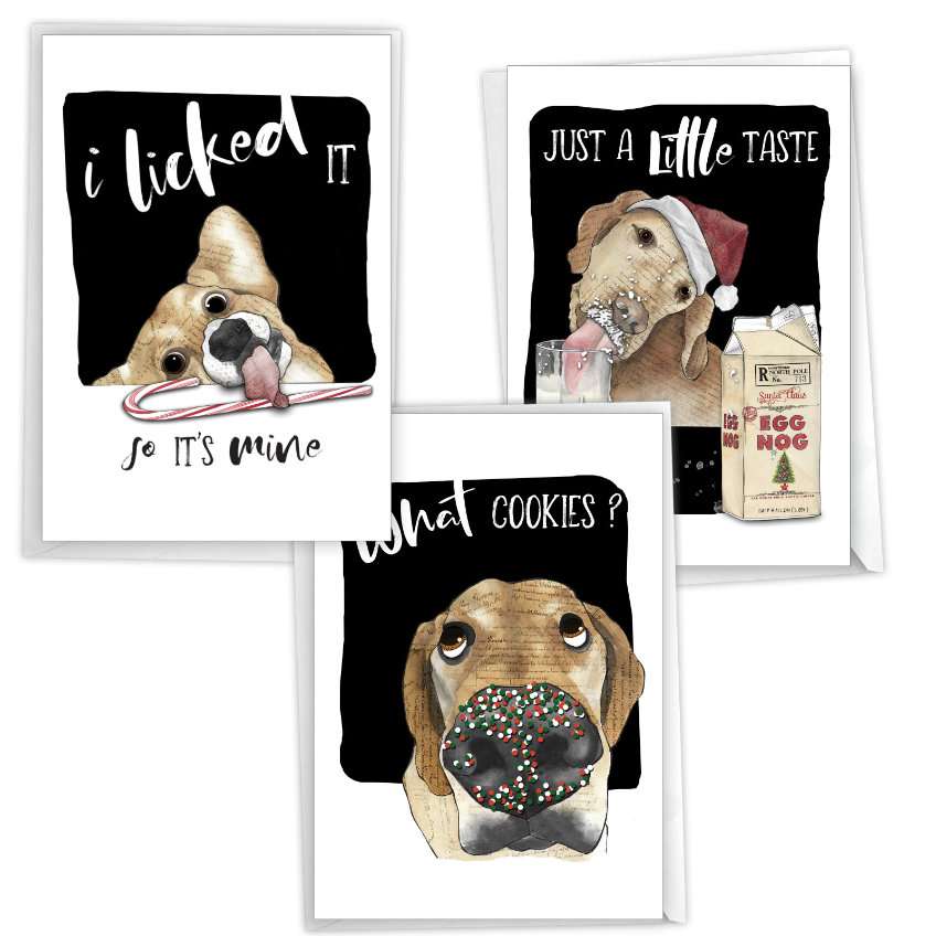 Artful Merry Christmas Paper Greeting Card By Christine Anderson From NobleWorksCards.com - Hungry Dog Antics