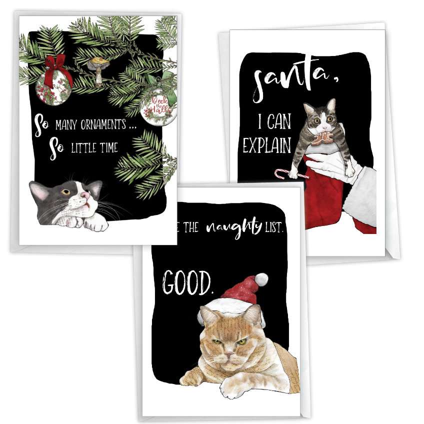 Humorous Merry Christmas Card By Christine Anderson From NobleWorksCards.com - Naughty Cat Antics