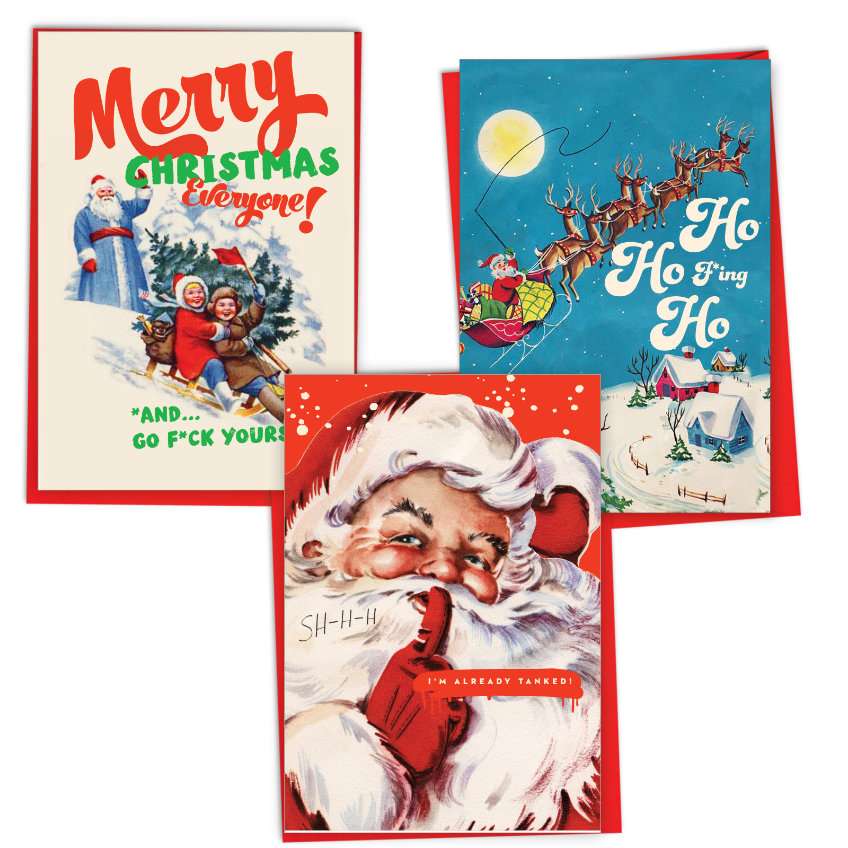 Hysterical Merry Christmas Greeting Card By Olga Krigman From NobleWorksCards.com - O+D Santa Antics
