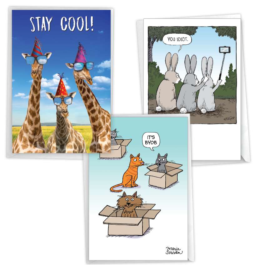 Hysterical Birthday Printed Card By Assorted Artists From NobleWorksCards.com - Three's A Comedy