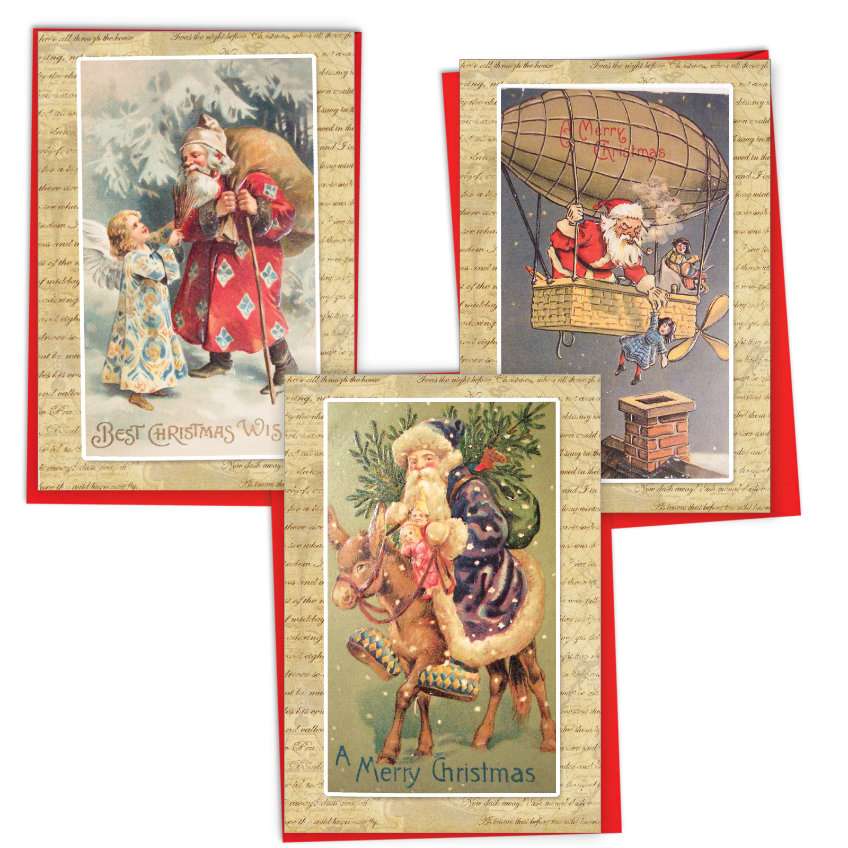 Beautiful Merry Christmas Paper Greeting Card From NobleWorksCards.com - Holly Jolly Santa